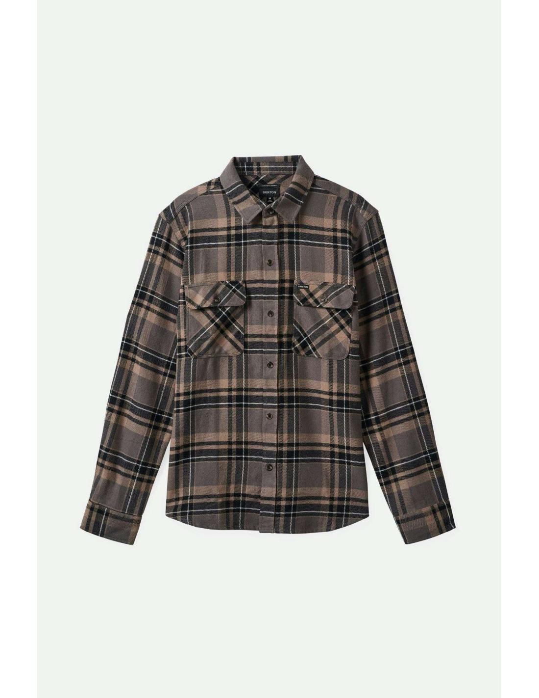 Camisa Brixton Bowery L/S Flannel Charcoal Black Cinder Grey