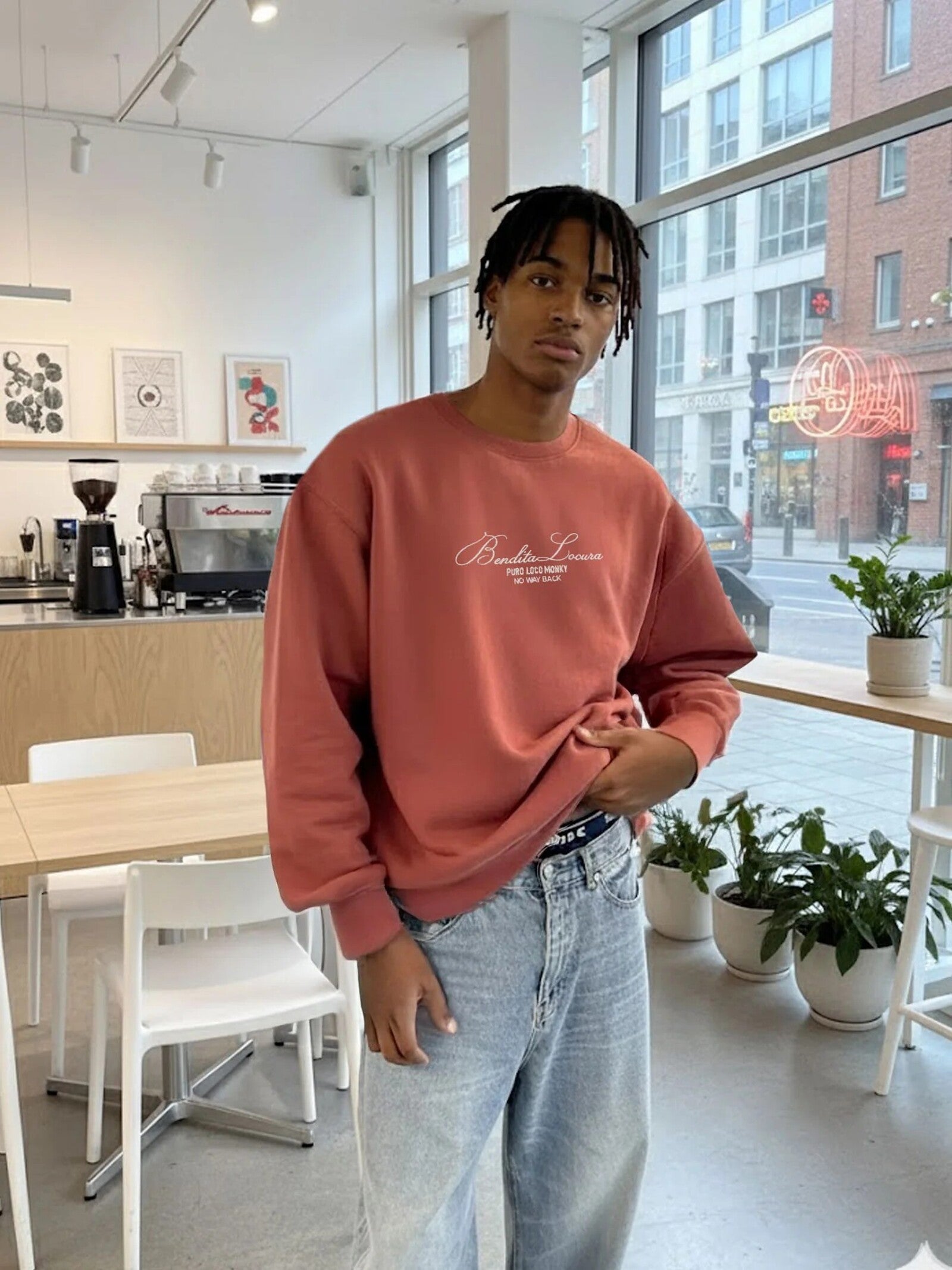 Sudadera Loco Monky Bendita Locura Oversize Vino